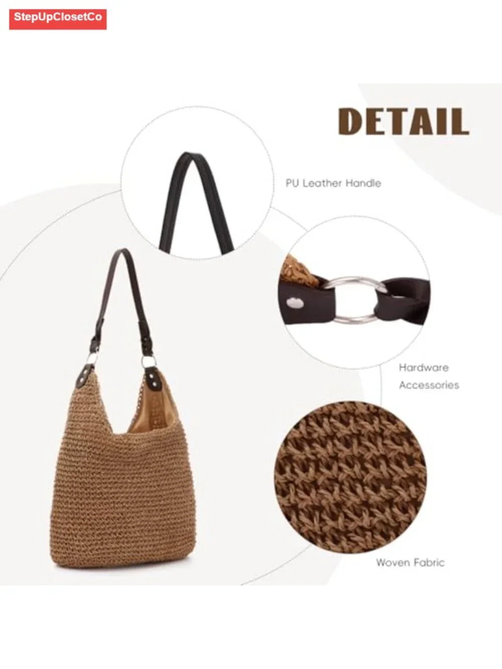 Women's Straw Hobo Bag Large Handwoven Rattan Shoulder Bag Summer Beach Tote